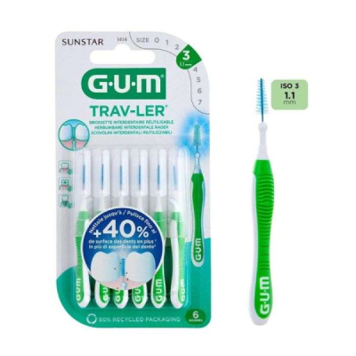 GUM - Travler 6 brossettes interdentaires reutilisable 1.1 mm ref 1414